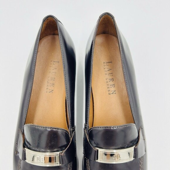 Lauren Ralph Lauren LRL 6.5B Dark Brown Leather Loafers Slip-on Silver Buckle - Picture 5 of 13